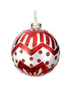 Athome Pavloudakis - Χριστουγεννιάτικη γυάλινη μπάλα κόκκινο 10 cm με σχέδια