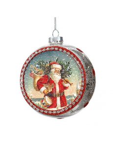 Athome Pavloudakis - Χριστουγεννιάτικο ασημί γυάλινο στολίδι Αγ. Βασίλης (14 cm)