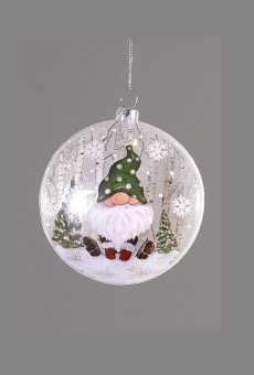 Athome Pavloudakis - Χριστουγεννιάτικο γυάλινο διακοσμητικό πλακέ στολίδι νάνου με πράσινο σκούφο (10 cm)