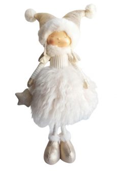 Athome Pavloudakis - Χριστουγεννιάτικη διακοσμητική λευκή κούκλα κορίτσι με τσαντάκι σε σχήμα αστέρι (59 cm)