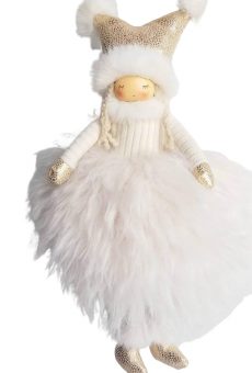Athome Pavloudakis - Χριστουγεννιάτικο διακοσμητικό κορίτσι σε λευκή απόχρωση με χρυσές glitter λεπτομέρειες  40 cm