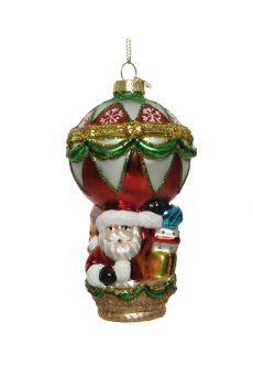 Athome Pavloudakis - Χριστουγεννιάτικο πολύχρωμο γυάλινο στολίδι αερόστατο με τον Αγ. Βασίλη (13 cm)
