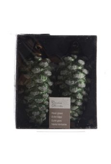 Athome Pavloudakis - Χριστουγεννιάτικα πράσινα του πεύκου γυάλινα κουκουνάρια (12 cm)