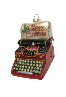 Athome Pavloudakis - Χριστουγεννιάτικο κόκκινο γυάλινο στολίδι Γραφομηχανή (11x8
