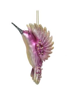 Athome Pavloudakis - Χριστουγεννιάτικο γυάλινο ροζ πουλάκι (8 cm)