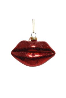Athome Pavloudakis - Χριστουγεννιάτικο γυάλινο κόκκινο στολίδι χείλη( 6