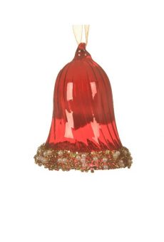Athome Pavloudakis - Χριστουγεννιάτικη διάφανη γυάλινη κόκκινη καμπάνα με πέρλες  (6