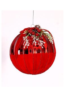Athome Pavloudakis - Χριστουγεννιάτικη γυάλινη κόκκινη μπάλα με γιορτινή σύνθεση (10 cm)