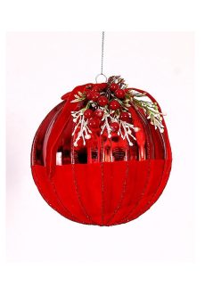 Athome Pavloudakis - Χριστουγεννιάτικη γυάλινη κόκκινη μπάλα με γιορτινή σύνθεση (12 cm)