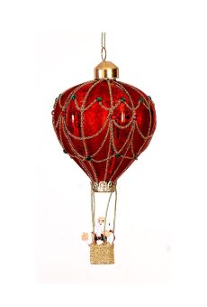 Athome Pavloudakis - Χριστουγεννιάτικο κόκκινο γυάλινο διακοσμητικό αερόστατο με Αγ. Βασίλη (14 cm)