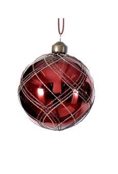Athome Pavloudakis - Χριστουγεννιάτικη γυάλινη μπορντώ μπάλα με σχέδια glitter (10 cm)