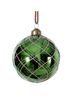 Athome Pavloudakis - Χριστουγεννιάτικη γυάλινη πράσινη μπάλα  με σχέδια glitter (10 cm)