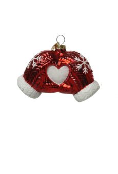 Athome Pavloudakis - Χριστουγεννιάτικο κόκκινο γυάλινο στολίδι γάντια με καρδιά (7 cm)