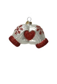 Athome Pavloudakis - Χριστουγεννιάτικο λευκό γυάλινο στολίδι λευκά γάντια με καρδιά (7 cm)