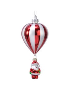 Athome Pavloudakis - Χριστουγεννιάτικο γυάλινο κόκκινο διακοσμητικό αερόστατο με τον Αγ. Βασίλη (7x15 cm)