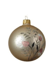 Athome Pavloudakis - Χριστουγεννιάτικη γυάλινη χρυσή σατινέ ματ μπάλα με λουλούδια (8 cm)
