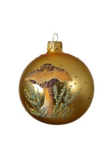 Athome Pavloudakis - Χριστουγεννιάτικη γυάλινη μπάλα μουσταρδί ματ 8 cm με μανιτάρι