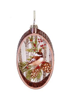 Athome Pavloudakis - Χριστουγεννιάτικο γυάλινο διακοσμητικό πλακέ στολίδι με πουλάκι (15 cm)