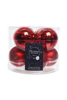 Athome Pavloudakis - Χριστουγεννιάτικη γυάλινη μπάλα κόκκινο γυαλιστερό-ματ 7 cm μονόχρωμη Σετ 8 τμχ
