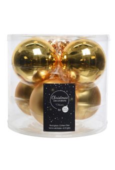 Athome Pavloudakis - Σετ Χριστουγεννιάτικες γυάλινες μπάλες ανοιχτό χρυσό 6 τμχ 8 cm