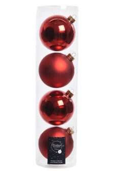 Athome Pavloudakis - Χριστουγεννιάτικη γυάλινη μπάλα σε χρώμα κόκκινο χριστουγέννων γυαλιστερό-ματ δ 10 cm Σετ 4τμχ