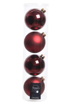 Athome Pavloudakis - Χριστουγεννιάτικη γυάλινη μπάλα σε χρώμα μπορντώ γυαλιστερό-ματ δ 10 cm Σετ 4τμχ
