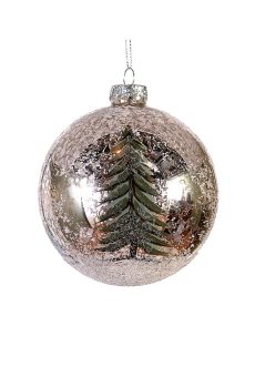 Athome Pavloudakis - Χριστουγεννιάτικη γυάλινη ασημί αντικέ μπάλα με δεντράκι (10 cm)
