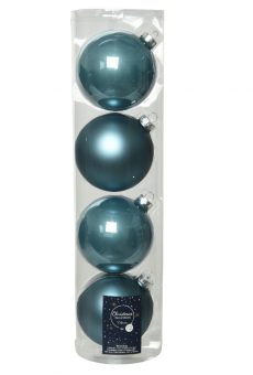 Athome Pavloudakis - Χριστουγεννιάτικη γυάλινη μπάλα σε χρώμα μπλε της αυγής μεταλλικό-ματ δ 10 cm Σετ 4τμχ