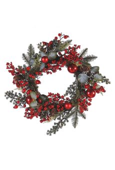 Athome Pavloudakis - Χριστουγεννιάτικο πρασινο διακοσμητικό στεφάνι με κόκκινους καρπούς (50 cm)