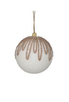 Athome Pavloudakis - Χριστουγεννιάτικη λευκή μπάλα αφρού με καφέ λεπτομέρειες (10 cm) Σετ 4τμχ