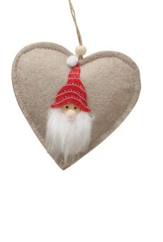 Athome Pavloudakis - Χριστουγεννιάτικο μπεζ συνθετικό στολίδι καρδιά με νάνο ριγέ με βούλες 12x12 cm