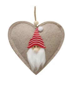 Athome Pavloudakis - Χριστουγεννιάτικο μπεζ συνθετικό στολίδι καρδιά με νάνο ριγέ 12x12 cm