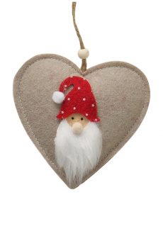 Athome Pavloudakis - Χριστουγεννιάτικο μπεζ συνθετικό στολίδι καρδιά με νάνο 12x12 cm
