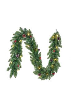Athome Pavloudakis - Χριστουγεννιάτικη γιρλάντα στολισμένη πράσινο έλατο με κουκουνάρια 20 LED πολύχρωμα 180 cm