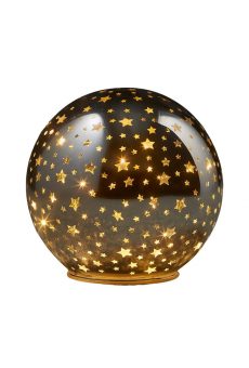 Athome Pavloudakis - Χριστουγεννιάτικη ασημί μπάλα 20 LED θερμό λευκό με αστέρια 15x14 cm μπαταρίας