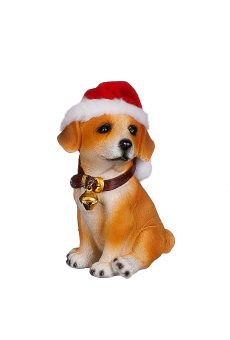 Athome Pavloudakis - Χριστουγεννιάτικη διακοσμητική φιγούρα κανελλί σκύλος με χριστουγεννιάτικο σκούφο  8