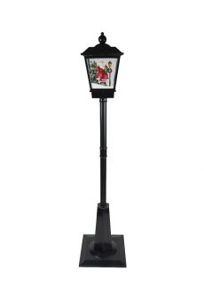 Athome Pavloudakis - Χριστουγεννιάτικο διακοσμητικό μαύρο φανάρι δρόμου LED λευκό με Αγ. Βασίλη 30x30x180 cm ρεύματος