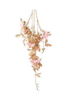 Athome Pavloudakis - Χριστουγεννιάτικο συνθετικό χρυσό κλαρί τριαντάφυλλου με ροζ άνθη (55x22 cm)