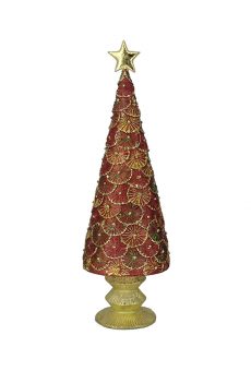 Athome Pavloudakis - Χριστουγεννιάτικο διακοσμητικό μπορντό δενδράκι με χρυσή βάση  33 cm