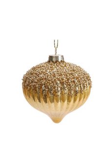 Athome Pavloudakis - Χριστουγεννιάτικο χρυσό γυάλινο στολίδι σβούρα με πούλιες 8 cm