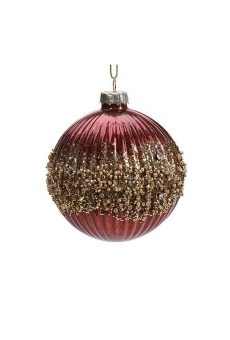 Athome Pavloudakis - Χριστουγεννιάτικη γυάλινη μπάλα μπορντώ γυαλιστερό με πούλιες 8 cm