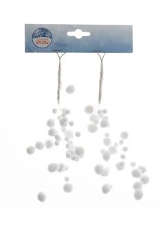 Athome Pavloudakis - Χριστουγεννιάτικο λευκό συνθετικό κλαδί με χιονόμπαλες 29 cm Σετ 2 τμχ