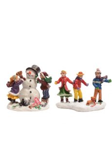 Athome Pavloudakis - Χριστουγεννιάτικο διακοσμητικό συνθετικής ρητίνης παιδιά με χιονάνθρωπο 4x7x6 cm Σετ 2 τμχ