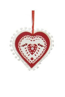 Athome Pavloudakis - Χριστουγεννιάτικο κόκκινο ξύλινο στολίδι καρδιά Σετ 2 τμχ 12 cm