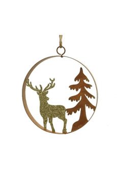 Athome Pavloudakis - Χριστουγεννιάτικο χρυσό μεταλλικό στολίδι τάρανδος με δένδρο 2x12x13