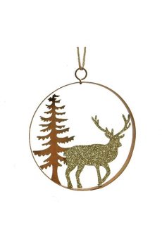 Athome Pavloudakis - Χριστουγεννιάτικο χρυσό μεταλλικό στολίδι τάρανδος με δένδρο 2x12x13