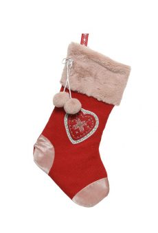 Athome Pavloudakis - Χριστουγεννιάτικο κόκκινο ροζ συνθετικό στολίδι κάλτσα με καρδιά 1x26x45 cm