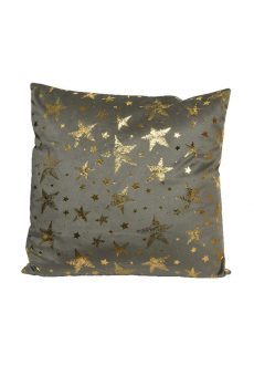 Athome Pavloudakis - Συνθετικό βελούδινο γκρι μαξιλάρι με χρυσά αστέρια 43x43 cm