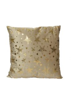 Athome Pavloudakis - Συνθετικό βελούδινο μπεζ μαξιλάρι με χρυσά αστέρια (43x43 cm)