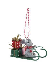 Athome Pavloudakis - Χριστουγεννιάτικο κρεμαστό ποντικάκι σε μεταλλικό πράσινο ελκυθρο (4x5